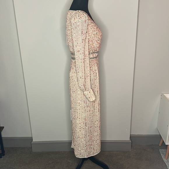 Mac Duggal 93593 Sequined V Neck Bishop Long Sleeve Dress Nude NWT! - Picture 9 of 14